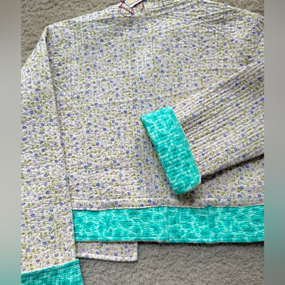 Reversible Quilted Cotton Blazer Jacket with Floral Brooch Cropped M, FBC Studio - Picture 10 of 17